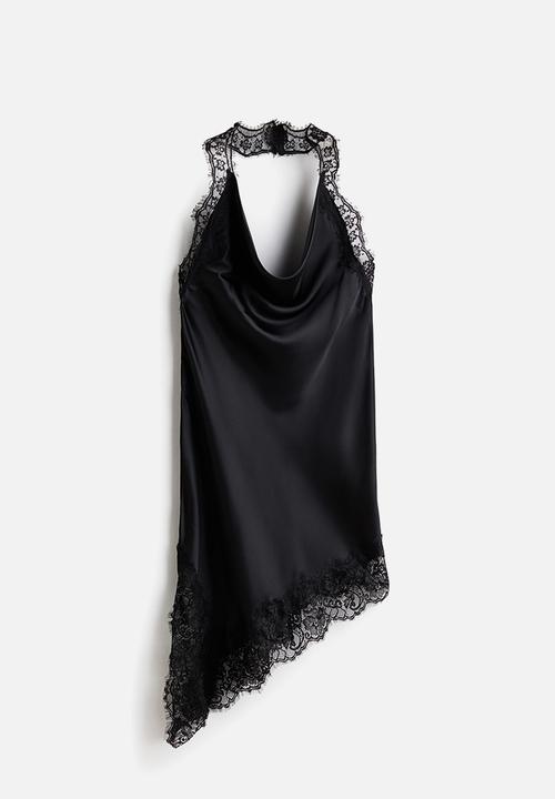 H&M - Satin halterneck dress - black