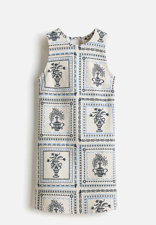 H&M - Open-back twill dress - light beige/patterned