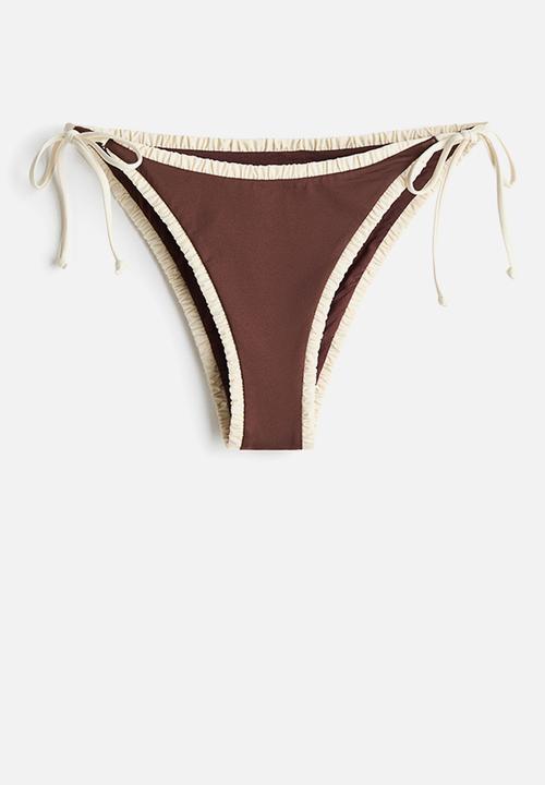 H&M - Cheeky tie tanga bikini bottoms - dark brown/cream
