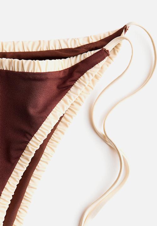 H&M - Cheeky tie tanga bikini bottoms - dark brown/cream