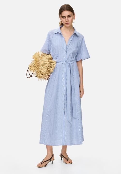 H&M - Tie-belt shirt dress - blue/striped