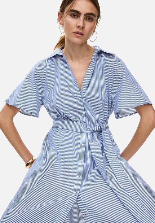H&M - Tie-belt shirt dress - blue/striped
