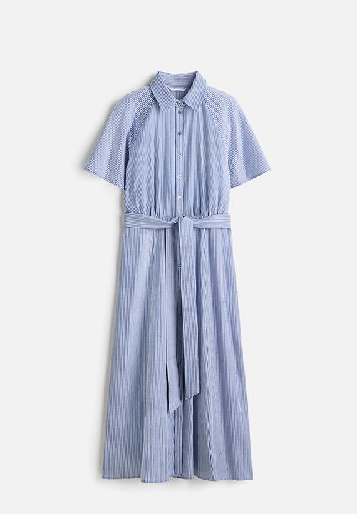 H&M - Tie-belt shirt dress - blue/striped