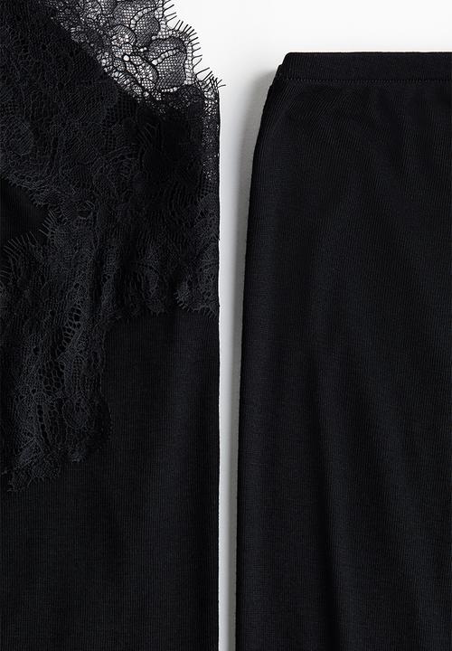 H&M - Lace-trimmed jersey pyjamas - black