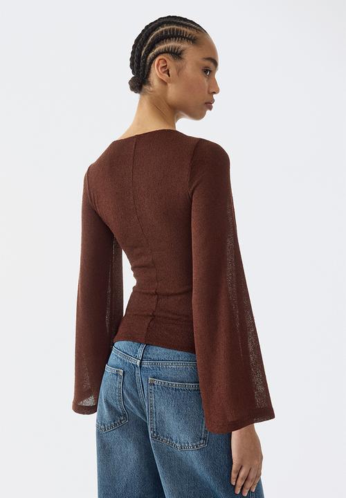 H&M - Tie-detail knitted top - dark brown