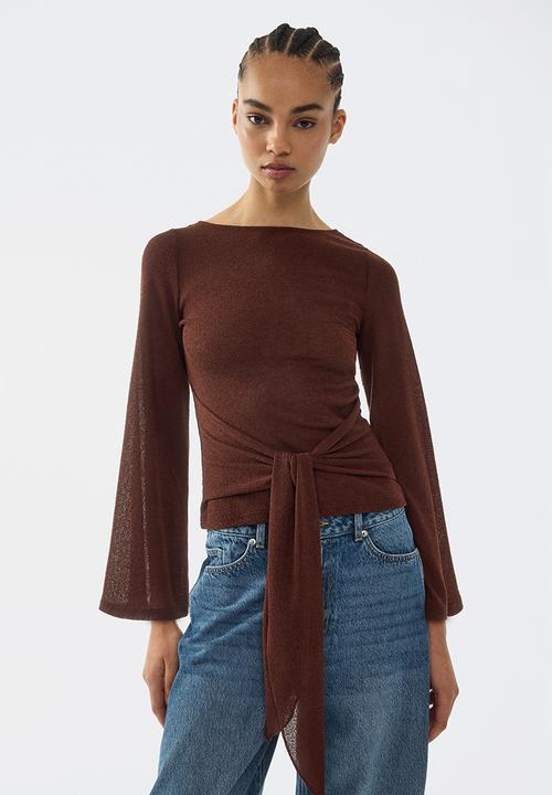 H&M - Tie-detail knitted top - dark brown