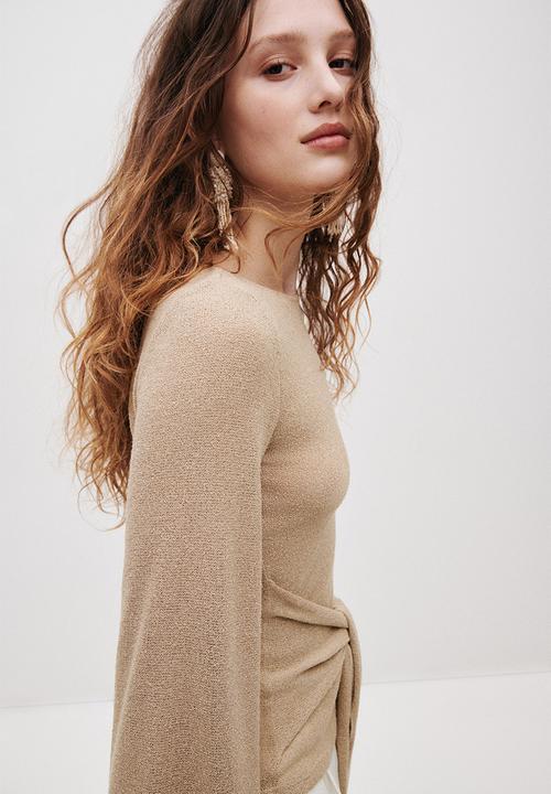 H&M - Tie-detail knitted top - beige