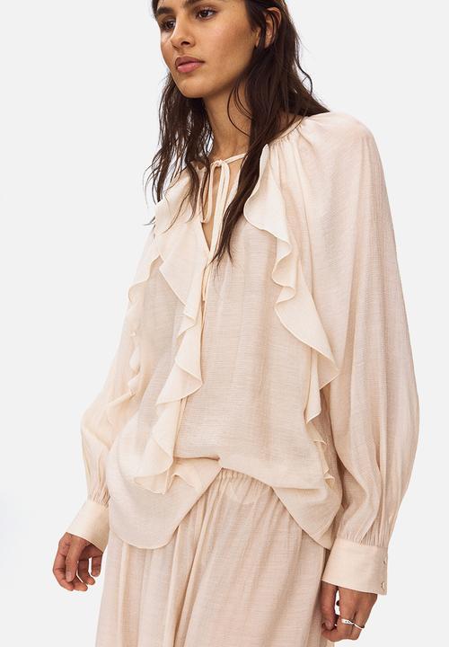 H&M - Flounce-trimmed blouse - powder pink