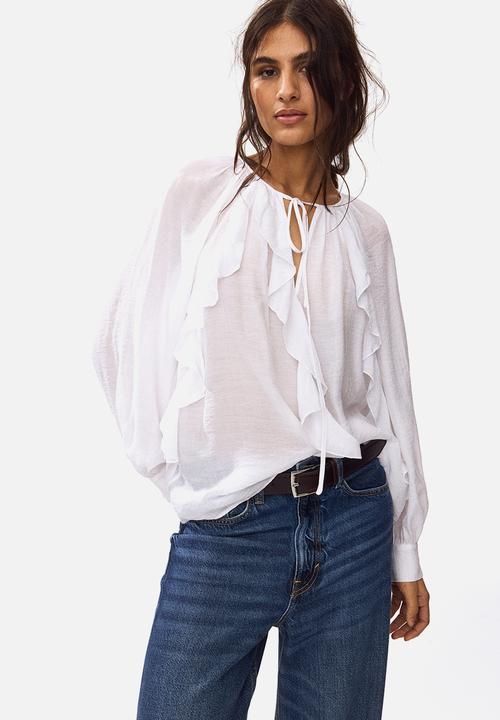 H&M - Flounce-trimmed blouse - white