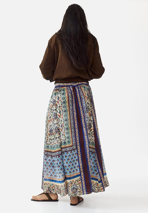 H&M - Loose-fit maxi skirt - blue/patterned