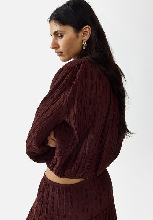 H&M - Balloon-sleeved top - dark brown