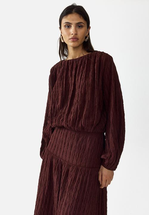 H&M - Balloon-sleeved top - dark brown