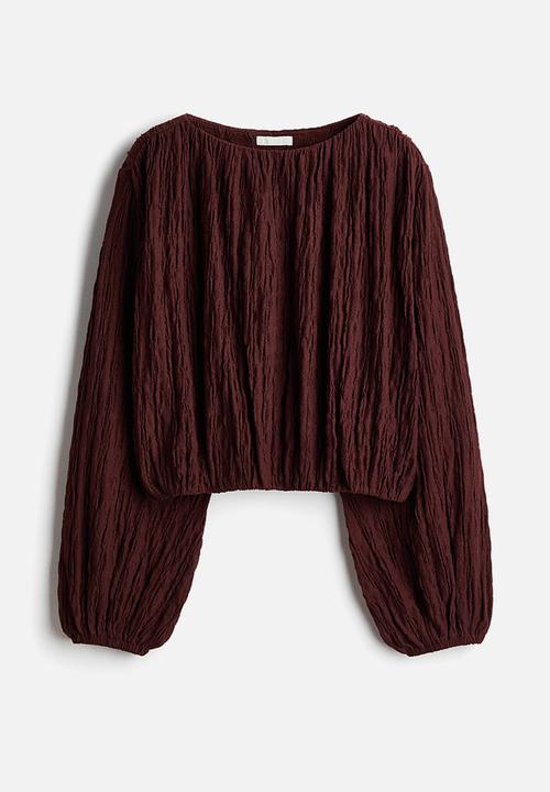 H&M - Balloon-sleeved top - dark brown