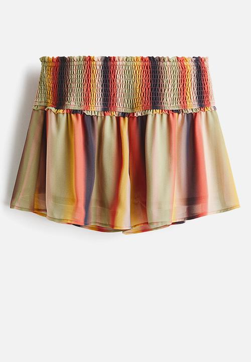 H&M - Smocked-waist mini shorts - green/striped