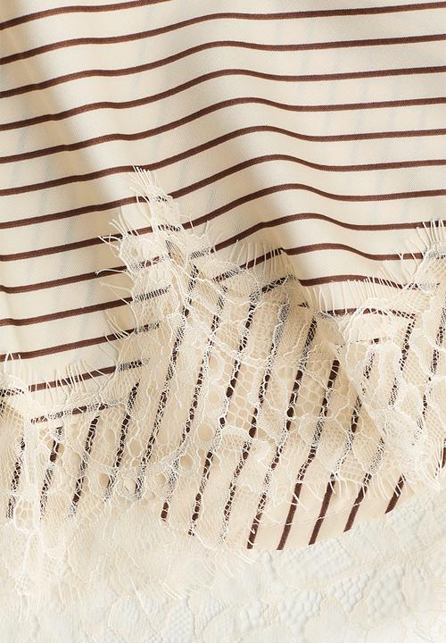 H&M - Lace-trimmed triangle scarf - light beige/striped
