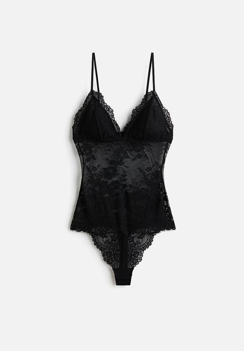 H&M - Padded-cup lace thong body - black