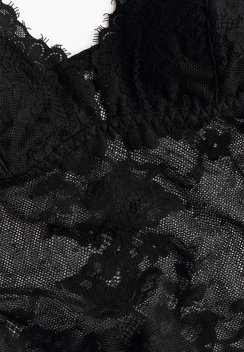 H&M - Padded-cup lace thong body - black