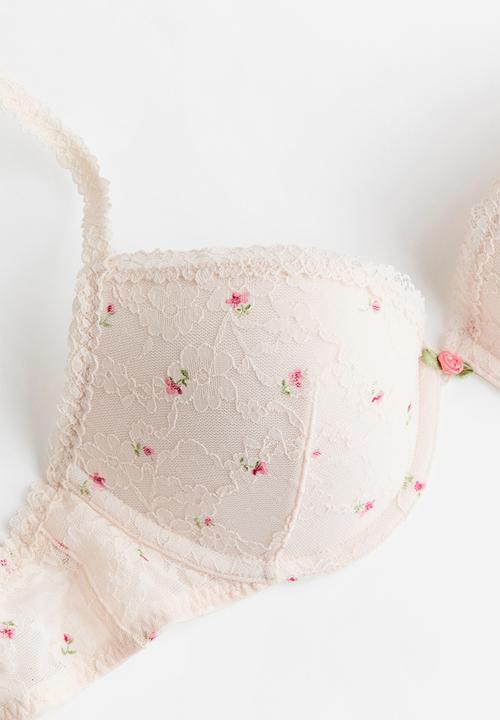 H&M - Lace push-up bra - powder pink/floral