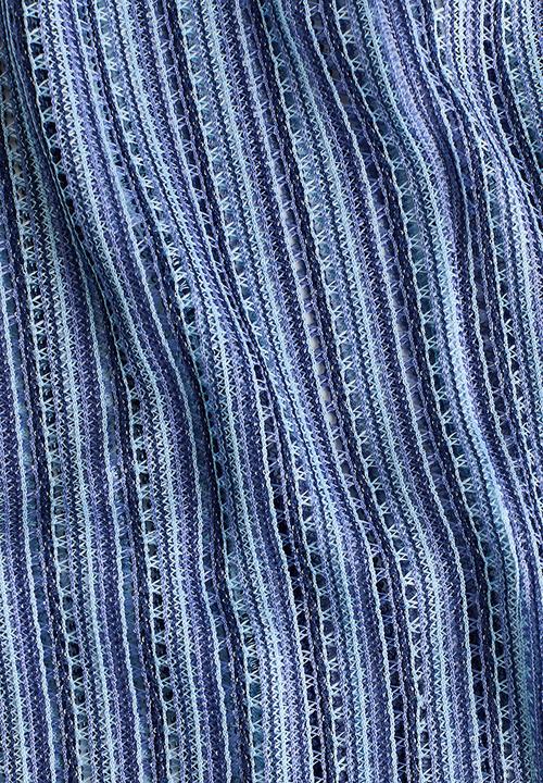 H&M - Wide hole-knit trousers - light blue/striped