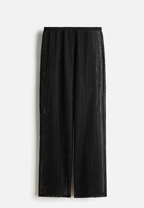 H&M - Wide hole-knit trousers - black