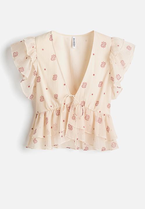 H&M - Frill-trimmed chiffon top - cream/paisley pattern