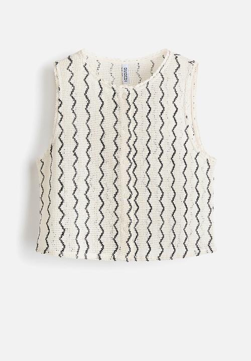H&M - Crochet-look waistcoat - cream/zigzag pattern