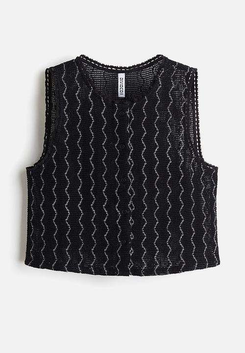 H&M - Crochet-look waistcoat - charcoal grey/white