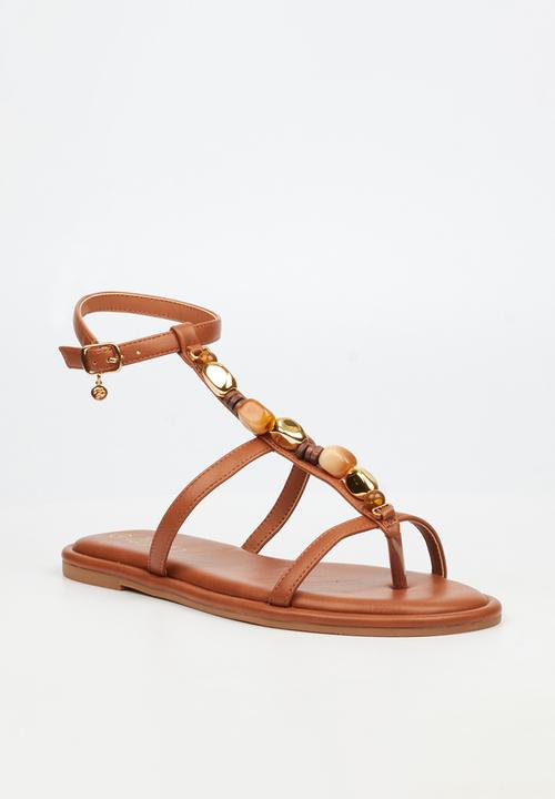 Miss Black - Kali 6 beaded strappy sandal - tan