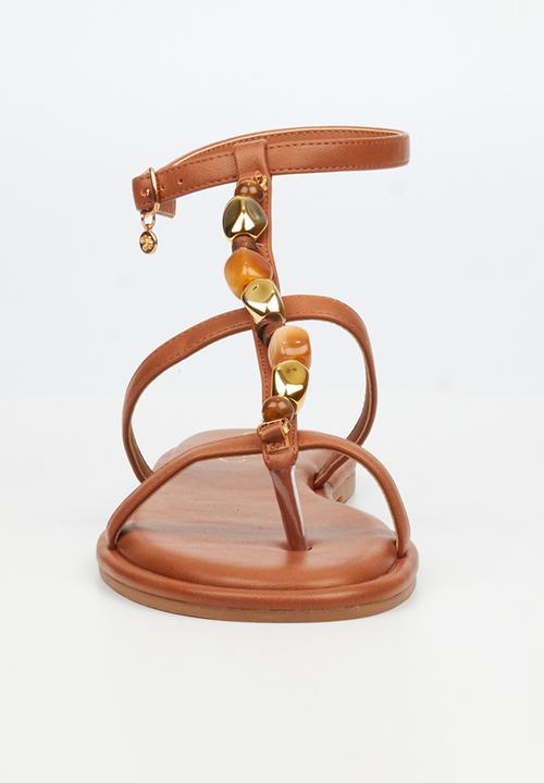 Miss Black - Kali 6 beaded strappy sandal - tan