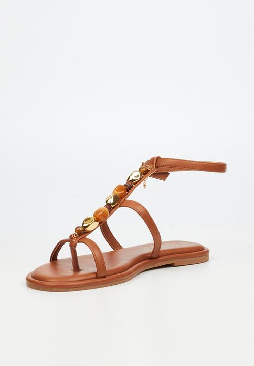 Miss Black - Kali 6 beaded strappy sandal - tan