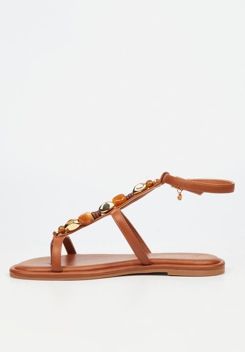 Miss Black - Kali 6 beaded strappy sandal - tan