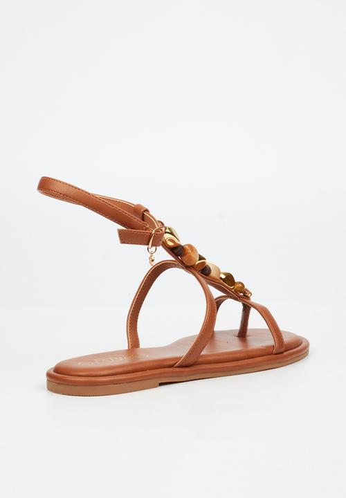 Miss Black - Kali 6 beaded strappy sandal - tan
