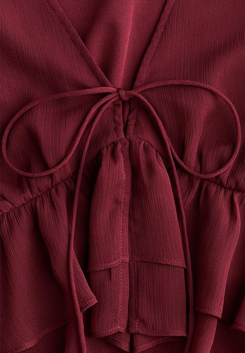 H&M - Frill-trimmed chiffon top - burgundy