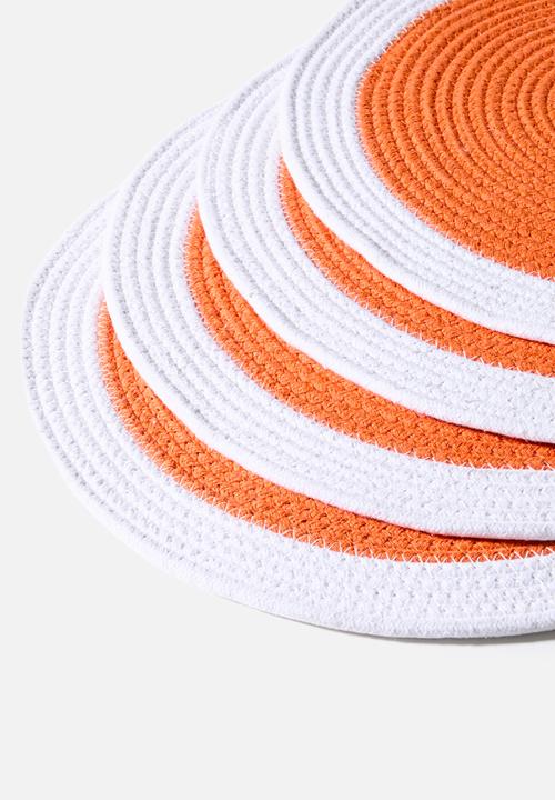Sixth Floor - Cotton Boarder Placemats Set 4 - Coral