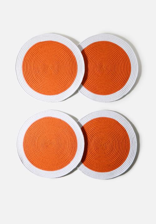 Sixth Floor - Cotton Boarder Placemats Set 4 - Coral