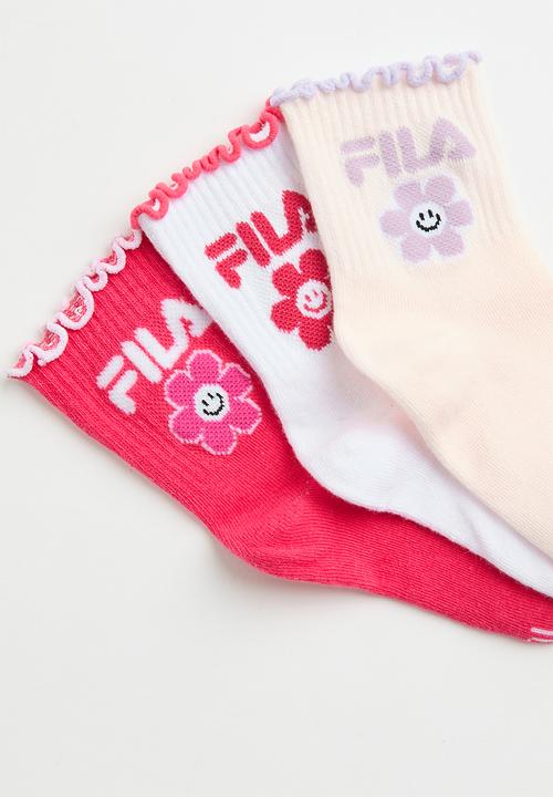FILA - Daisy Lettuce Edge Three Quarter Sock - Rouge Red/ Cherry Blossom/ White