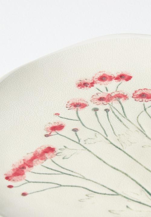 Sixth Floor - Plate Field Flower Stoneware - Neutral & Red