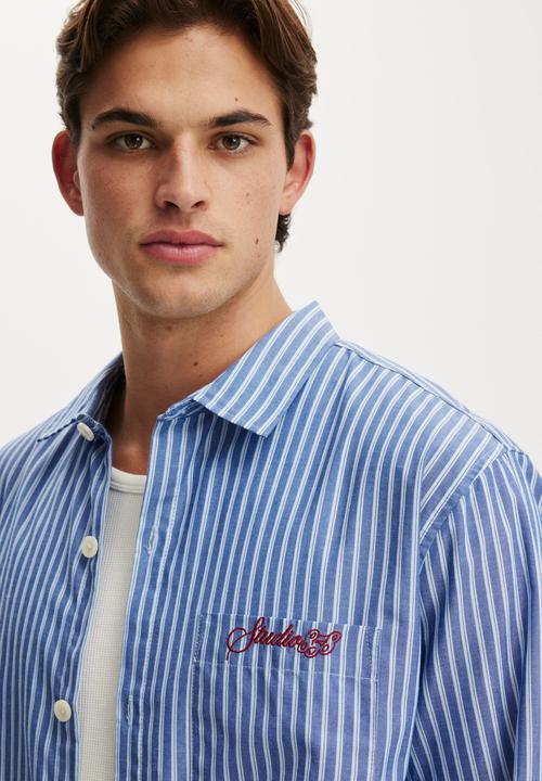 Cotton On - Bedford Long Sleeve Shirt - Indigo Stripe