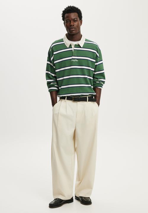 Cotton On - Box Fit Rugby Polo - Green Bold Stripe