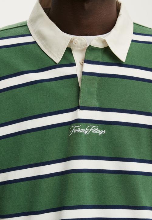 Cotton On - Box Fit Rugby Polo - Green Bold Stripe