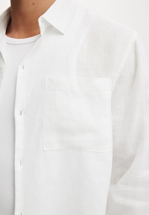 Cotton On - Relaxed Linen Long Sleeve Shirt - White