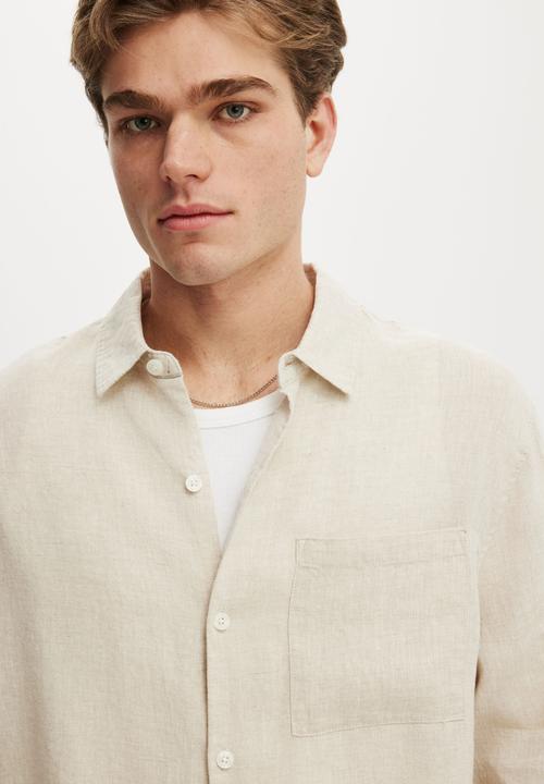 Cotton On - Relaxed Linen Long Sleeve Shirt - Oatmeal