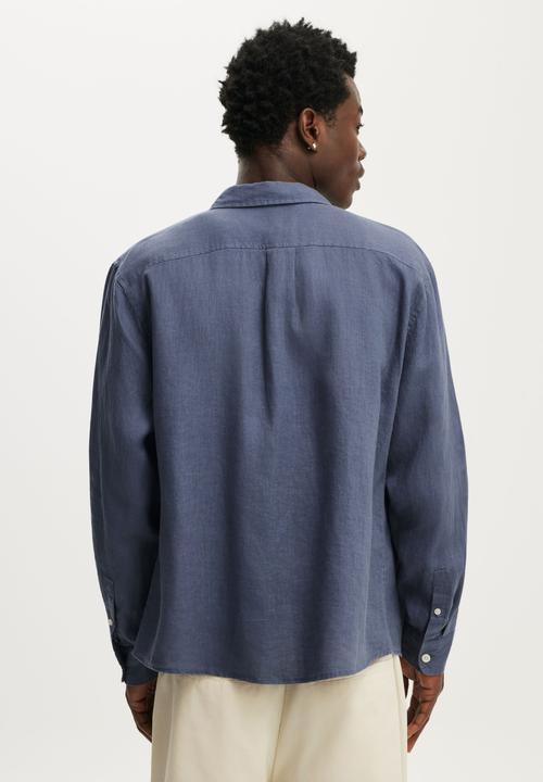 Cotton On - Relaxed Linen Long Sleeve Shirt - Faded Navy