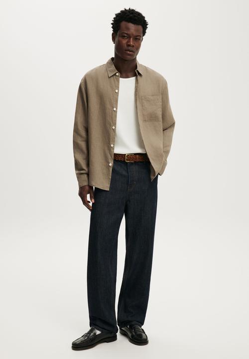 Cotton On - Relaxed Linen Long Sleeve Shirt - Worn Olive