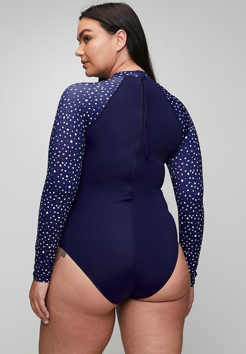 Lizzy - Plus ladies long sleeve full body rashie - navy whale shark