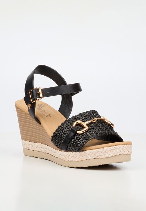 Butterfly Feet - Avery 7 raffia wedge heel - black