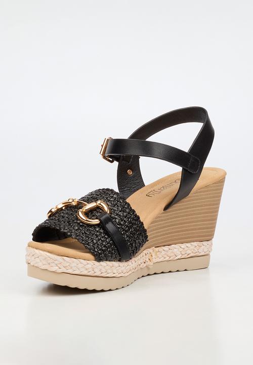 Butterfly Feet - Avery 7 raffia wedge heel - black
