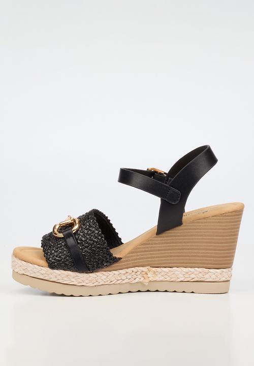 Butterfly Feet - Avery 7 raffia wedge heel - black
