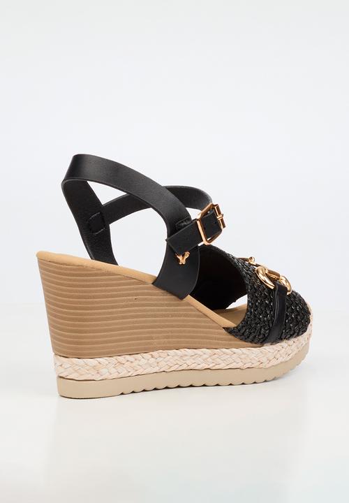 Butterfly Feet - Avery 7 raffia wedge heel - black