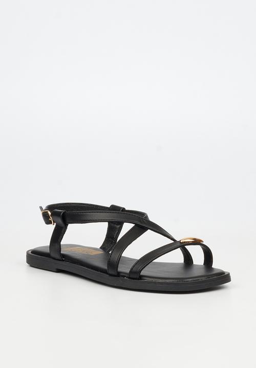 Little Miss Black - Amy 2 Gold Trim Sandal - Black